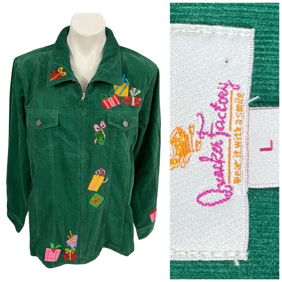 Quacker Factory Blazer Womens Large Jacket Corduroy Zip Up Christmas Holiday - Picture 1 of 15